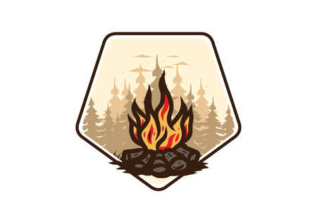 Bonfire in the jungle badge illustration designのイラスト素材