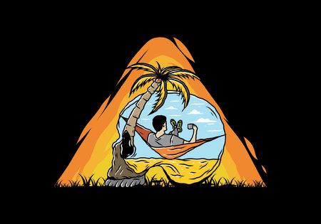 Man on hammock in skull shape illustration illustrationのイラスト素材