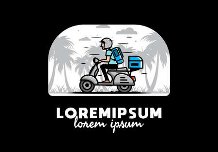 Man goes on vacation riding scooter illustration designのイラスト素材