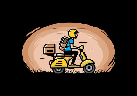 Man goes on vacation riding scooter illustration designのイラスト素材