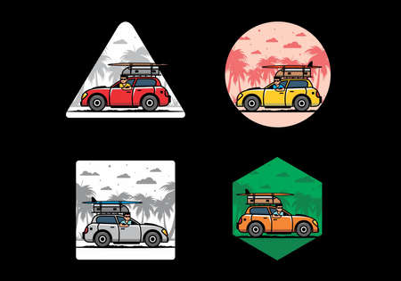 illustration design of a man riding a car for vacationのイラスト素材