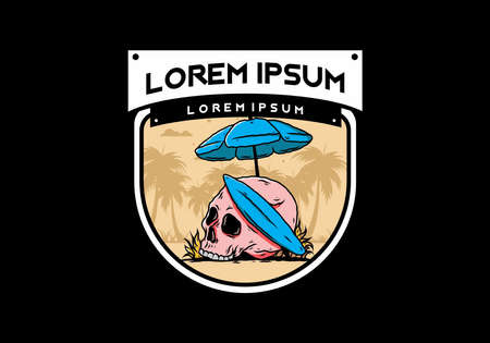 illustration design of skull with surfing board under beach umbrellaのイラスト素材