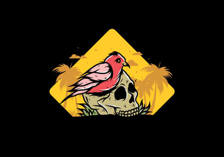 Bird nesting in skull illustration designのイラスト素材