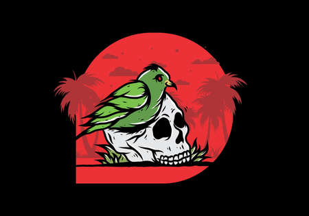 Bird nesting in skull illustration designのイラスト素材