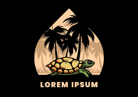Sea turtle under the coconut tree illustration designのイラスト素材