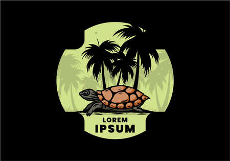 Sea turtle under the coconut tree illustration designのイラスト素材