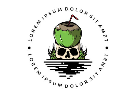 Coconut drink on human skull illustration designのイラスト素材