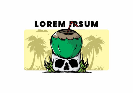 Coconut drink on human skull illustration designのイラスト素材