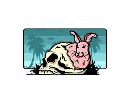 illustration design of rabbit hiding inside human skullのイラスト素材