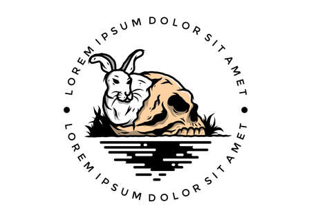 illustration design of rabbit hiding inside human skullのイラスト素材