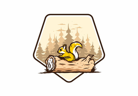 Lonely squirrel hiding in a dead tree trunk illustration designのイラスト素材