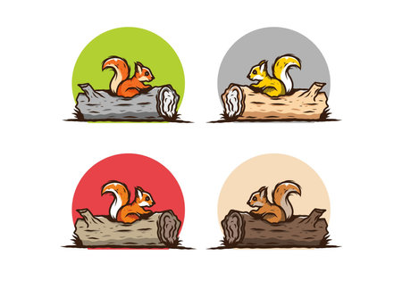 Lonely squirrel hiding in a dead tree trunk illustration designのイラスト素材