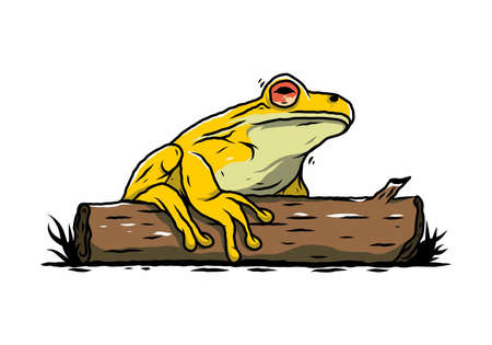 Illustration design of a big frog perched on a logのイラスト素材