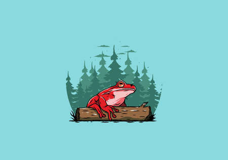 Illustration design of a big frog perched on a logのイラスト素材