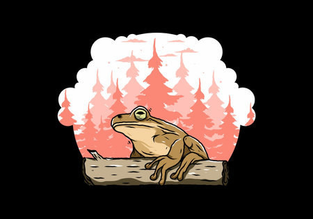 Illustration design of a big frog perched on a logのイラスト素材