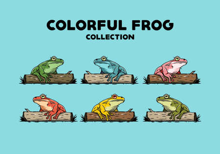 Illustration design of a big frog perched on a logのイラスト素材