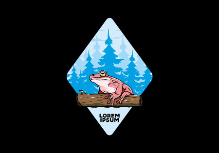 Illustration design of a big frog perched on a logのイラスト素材
