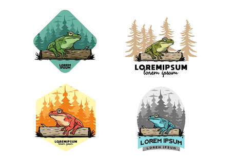 Illustration design of a big frog perched on a logのイラスト素材