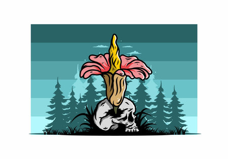 Illustration design of the Corpse flower growing on the skullのイラスト素材