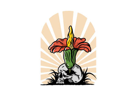Illustration design of the Corpse flower growing on the skullのイラスト素材