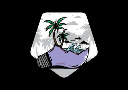 Illustration design of a Beach landscape on bulb lampのイラスト素材