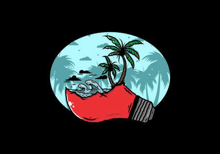 Illustration design of a Beach landscape on bulb lampのイラスト素材
