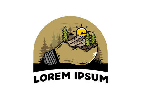 Illustration design of the mountain landscape on bulb lampのイラスト素材