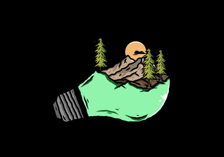 Illustration design of the mountain landscape on bulb lamp