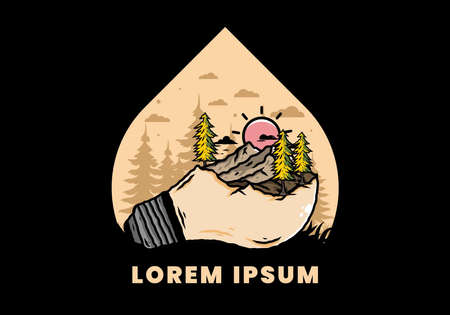 Illustration design of the mountain landscape on bulb lampのイラスト素材
