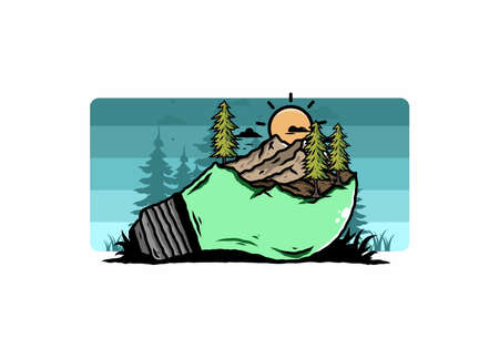 Illustration design of the mountain landscape on bulb lampのイラスト素材