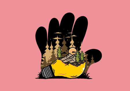 Illustration design of the mountain landscape on bulb lampのイラスト素材