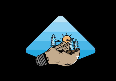 Illustration design of the mountain landscape on bulb lampのイラスト素材