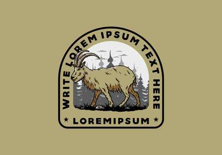 Illustration design of a Hairy mountain goat with long hornsのイラスト素材
