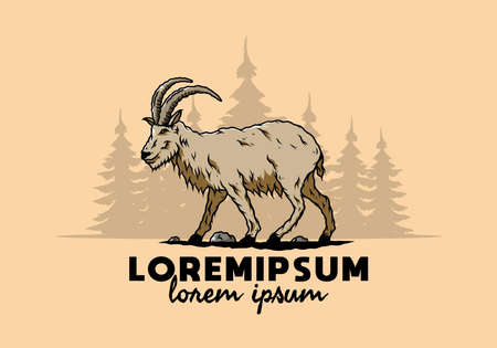 Illustration design of a Hairy mountain goat with long hornsのイラスト素材