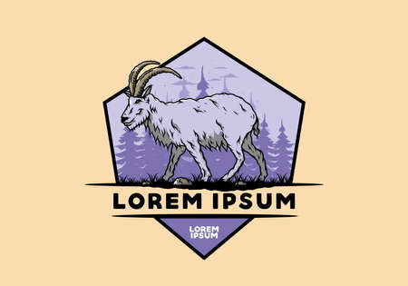 Illustration design of a Hairy mountain goat with long hornsのイラスト素材