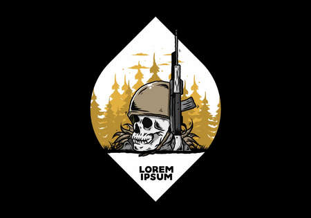 Skull and soldiers helmet with weapon illustration designのイラスト素材