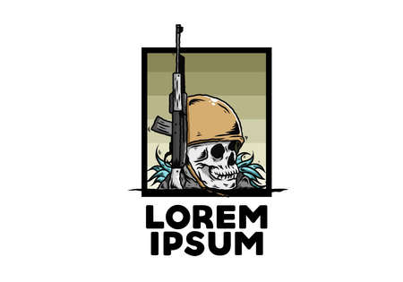 Skull and soldiers helmet with weapon illustration designのイラスト素材