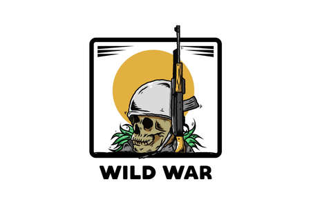 Skull and soldiers helmet with weapon illustration designのイラスト素材