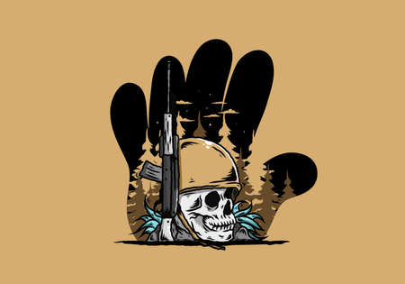 Skull and soldiers helmet with weapon illustration designのイラスト素材