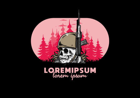 Skull and soldiers helmet with weapon illustration designのイラスト素材