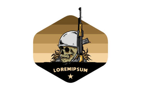 Skull and soldiers helmet with weapon illustration designのイラスト素材
