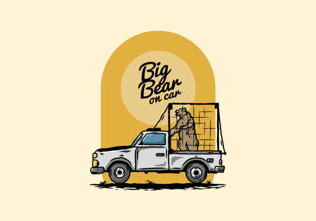 Illustration of a Big bear in cage on carのイラスト素材