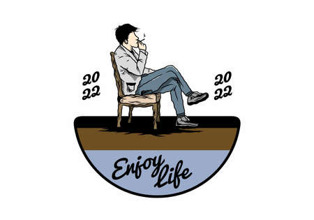 Illustration design of a man sit on chair and smoke cigarettesのイラスト素材