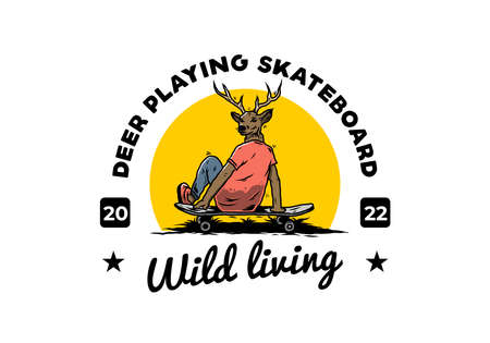 Illustration design of a Man with deer head sitting on skateboardのイラスト素材