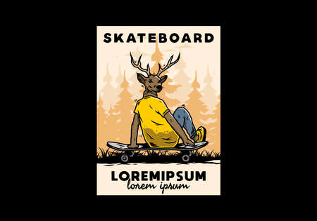 Illustration design of a Man with deer head sitting on skateboardのイラスト素材