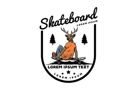 Illustration design of a Man with deer head sitting on skateboardのイラスト素材