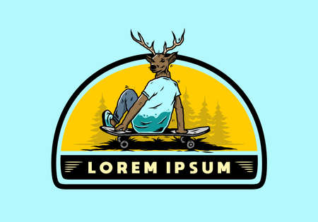Illustration design of a Man with deer head sitting on skateboardのイラスト素材