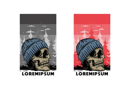 Illustration design of a Skull head wearing beanie