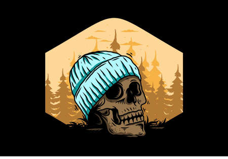 Illustration design of a Skull head wearing beanieのイラスト素材