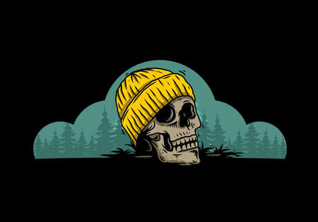 Illustration design of a Skull head wearing beanieのイラスト素材